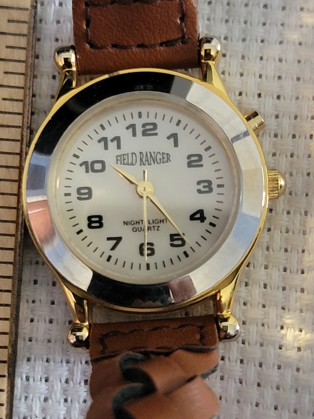 Indiglo Gold Tone Watch with Brown Leather Strap